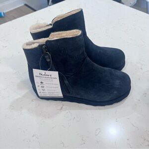 BearPaw Black Suede Shearling Ankle Boots